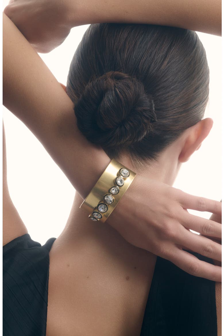 Cressida Crystal & Enamel Cuff Bracelet, Alternate, color, GOLD TONE / CLEAR / BLACK