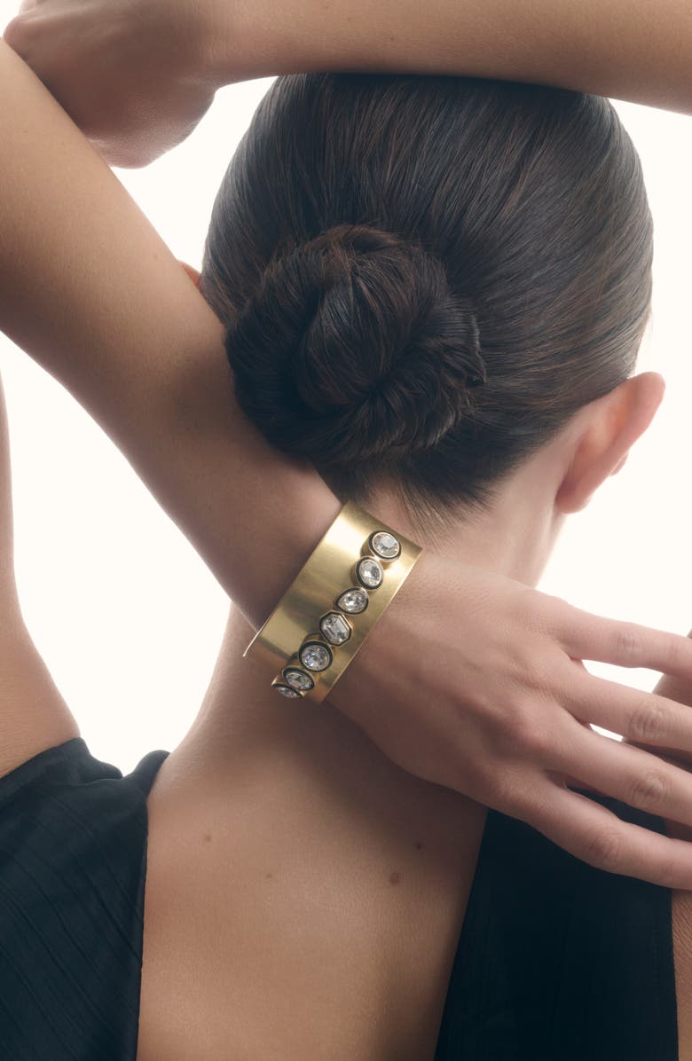 Reiss Cressida Crystal & Enamel Cuff Bracelet, Alternate, color, Gold Tone / Clear / Black