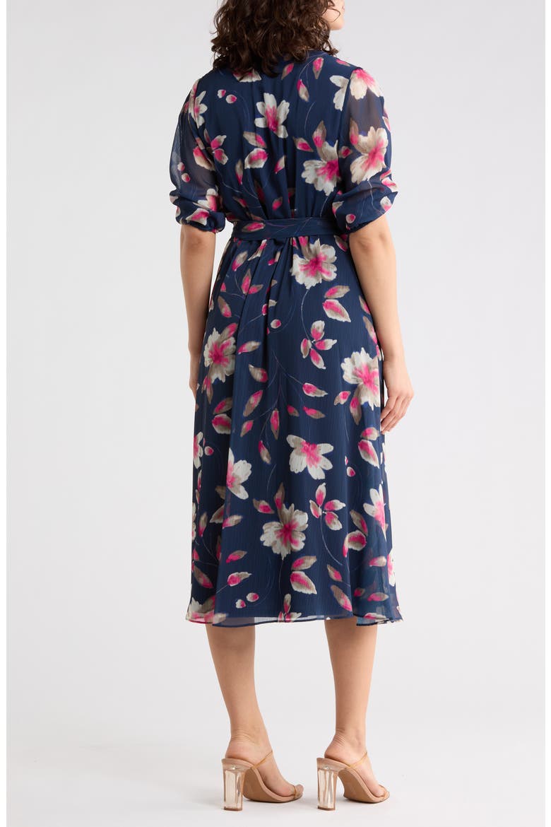 Print Faux Wrap Midi Dress, Alternate, color, INDIGO MULTI