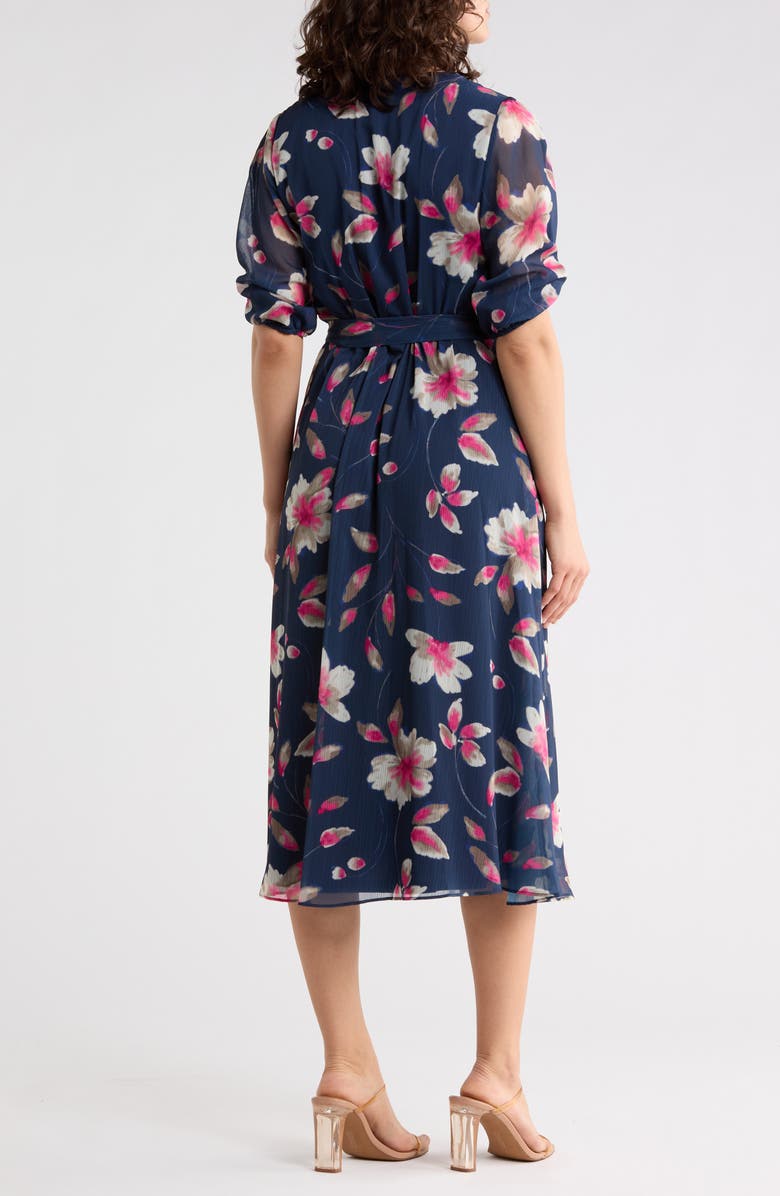 DKNY Print Faux Wrap Midi Dress, Alternate, color, Indigo Multi