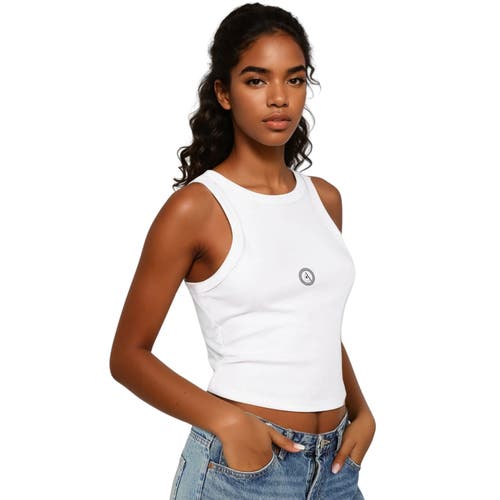 AKALIA Tina Micro Rib Racer Tank Top in White 