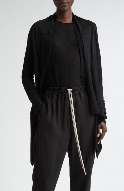 Rick Owens Maglia Draped Wool Cardigan In Black