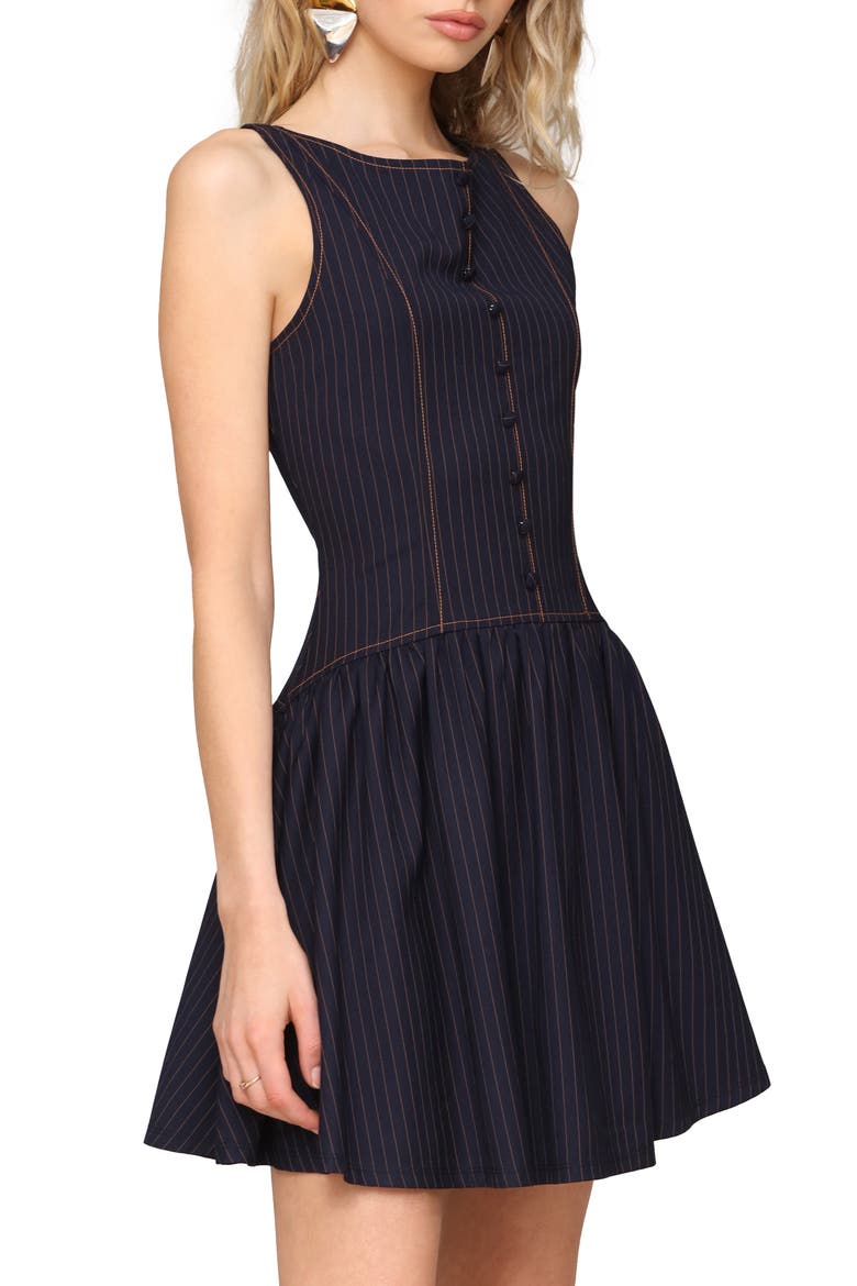 Drop Waist Boat Neck Minidress, Alternate, color, NAVY/ GOLD PINSTRIPE