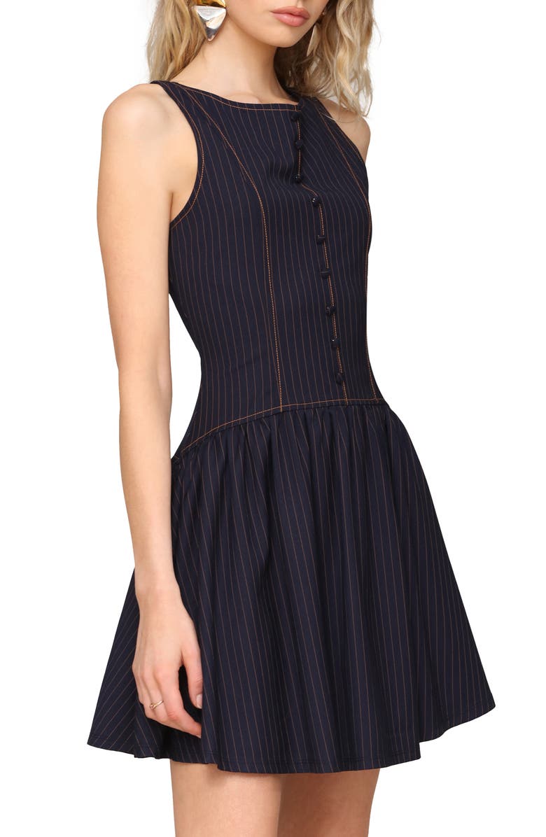 Avec Les Filles Drop Waist Boat Neck Minidress, Alternate, color, Navy/ Gold Pinstripe