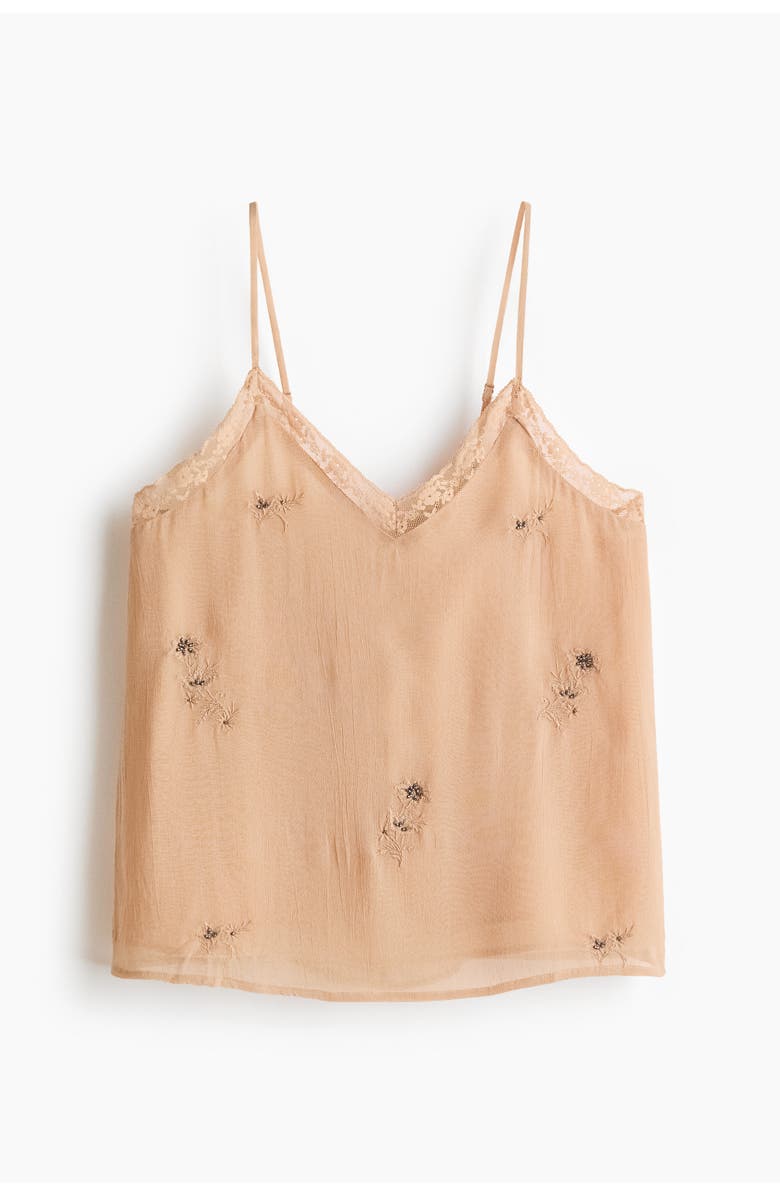 H&M Embroidered Strappy Top, Main, color, Beige