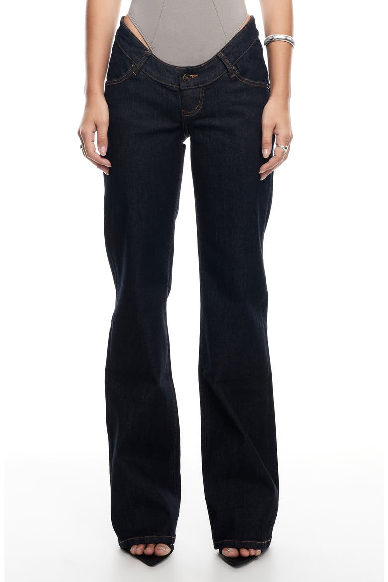 Cocoon Dipped Low Rise Straight Leg Jeans, Main, color, DARK DENIM