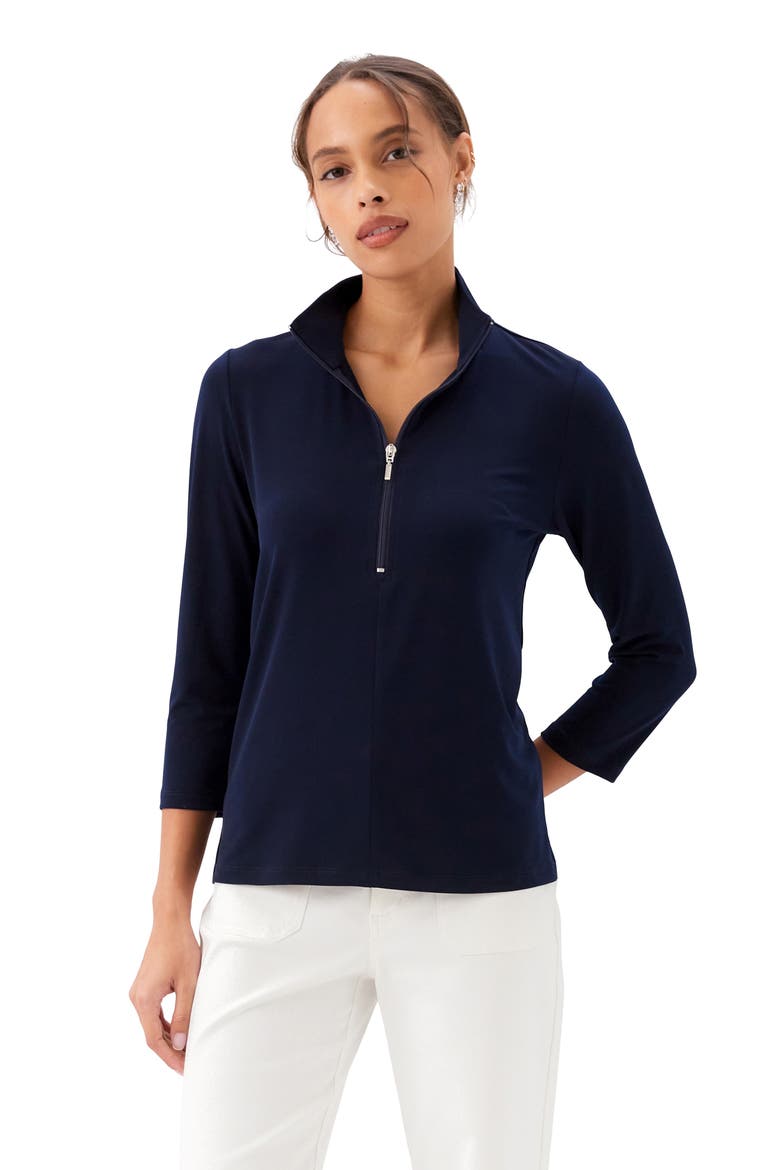 Quarter Zip Travel Jersey Pullover, Alternate, color, NAVY