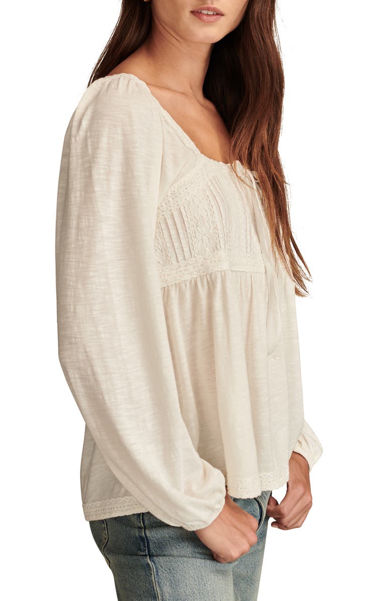 Lucky Brand Lace Detail Cotton Blend Top, Alternate, color, Whisper White
