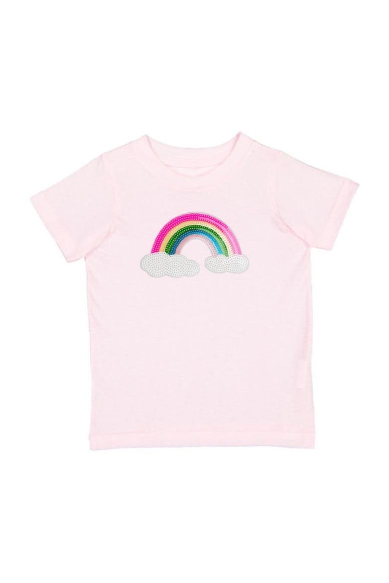 Rainbow Sequin Patch Short Sleeve T-Shirt, Main, color, Pink