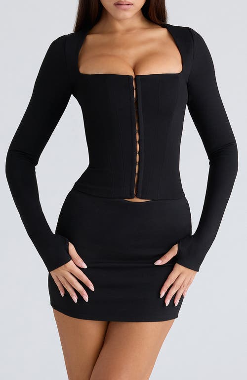 House Of Cb The Long Sleeve Balconette Corset Top In Black