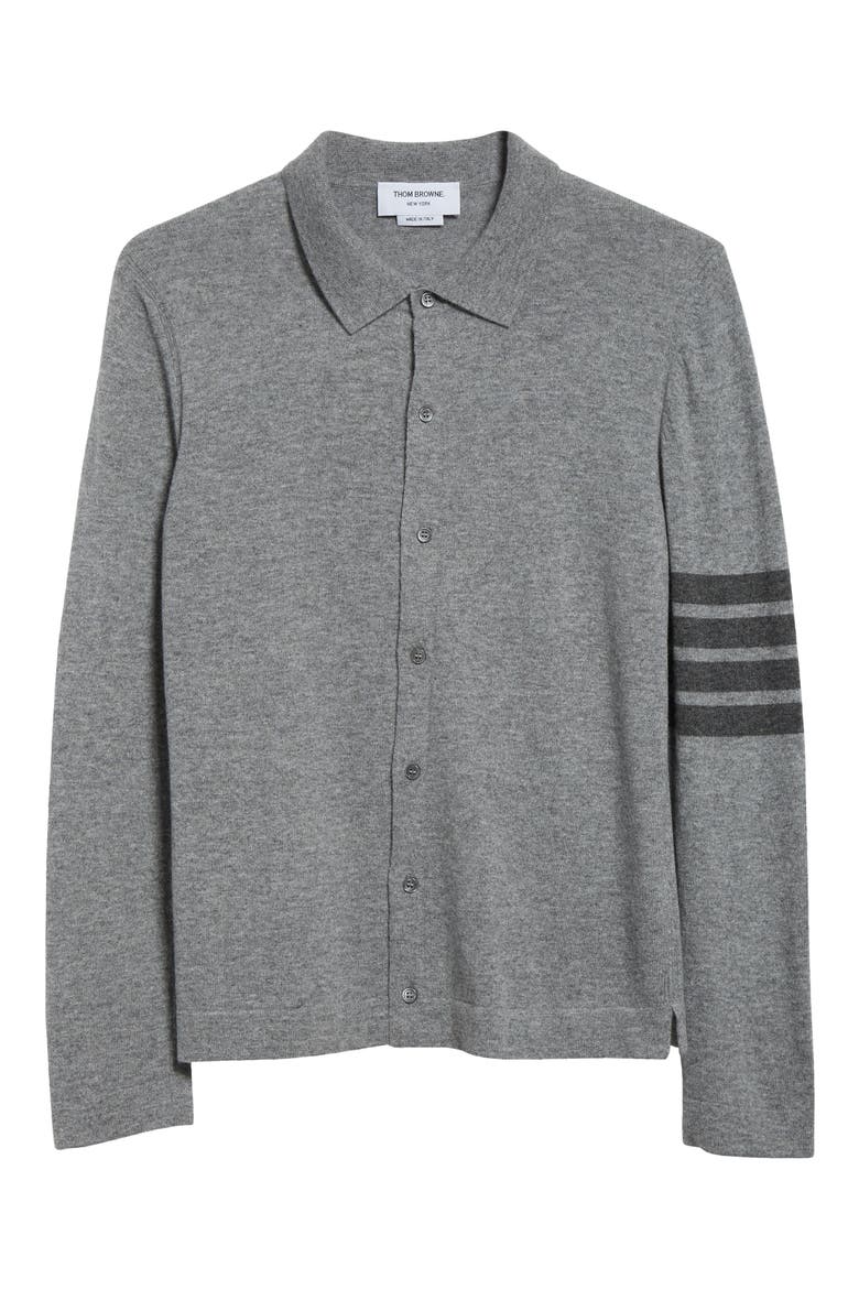 4-Bar Cashmere Polo Cardigan, Alternate, color, LIGHT GREY