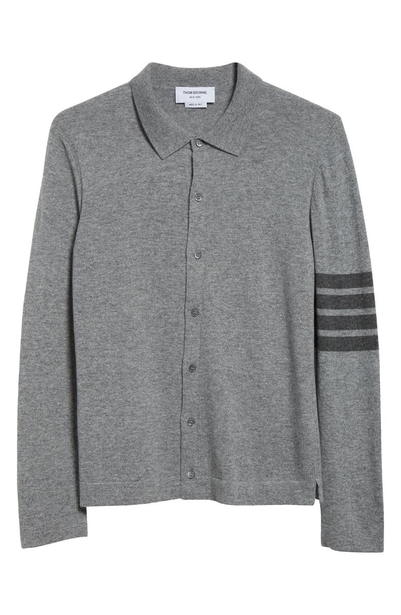Thom Browne 4-Bar Cashmere Polo Cardigan, Alternate, color, Light Grey