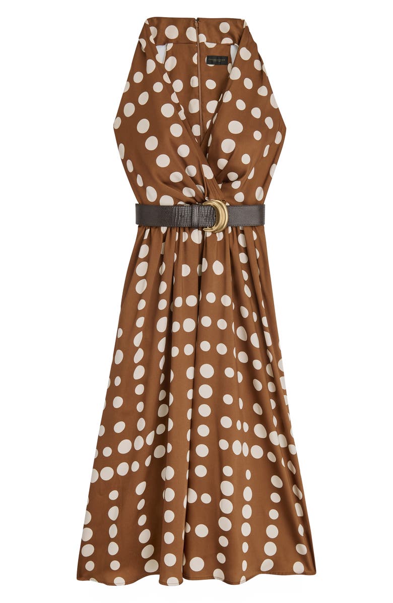 Donna Karan New York Polka Dot Belted Midi Dress, Alternate, color, Russet/ Light Canvas