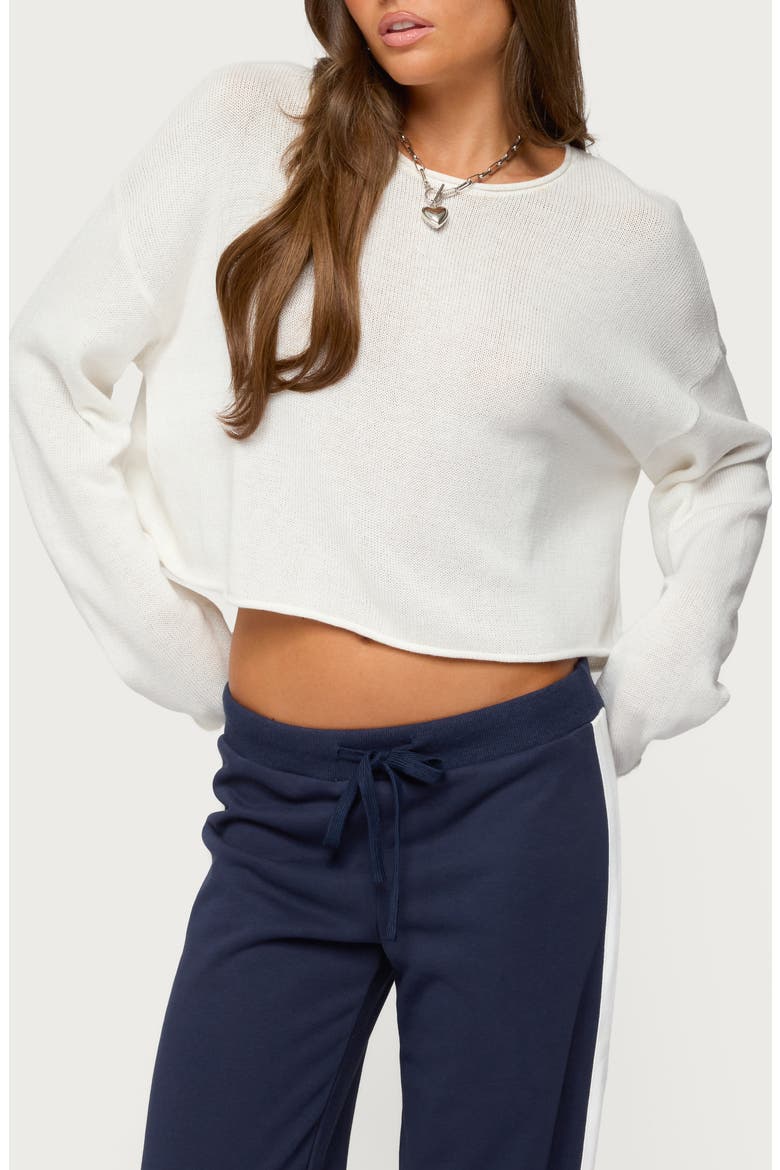 Leta Knit Long Sleeve Crop Top, Main, color, WHITE