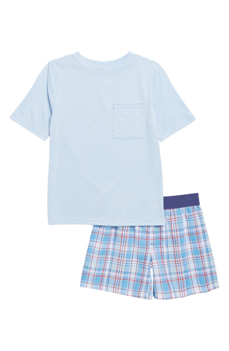 Nordstrom Kids' Pajama T-Shirt & Shorts Set, Main, color, Blue Windsurfer- Blue Plaid
