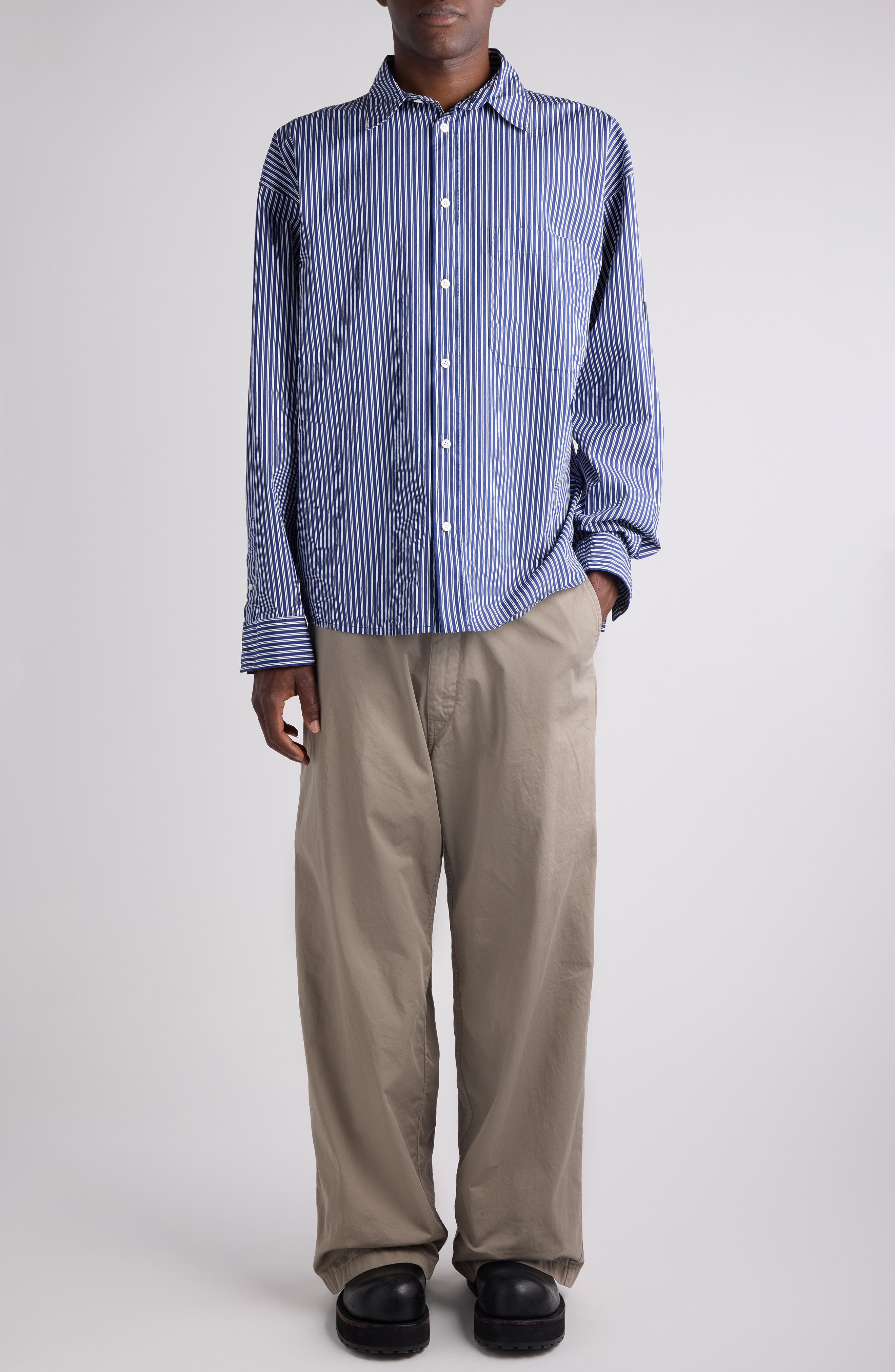 Oversize Stripe Cotton Blend Button-Up Shirt - image 2