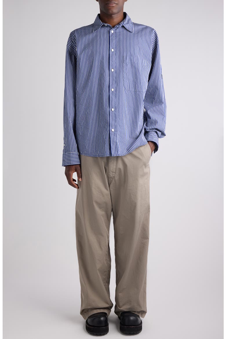 Oversize Stripe Cotton Blend Button-Up Shirt, Alternate, color, NAVY/ WHITE