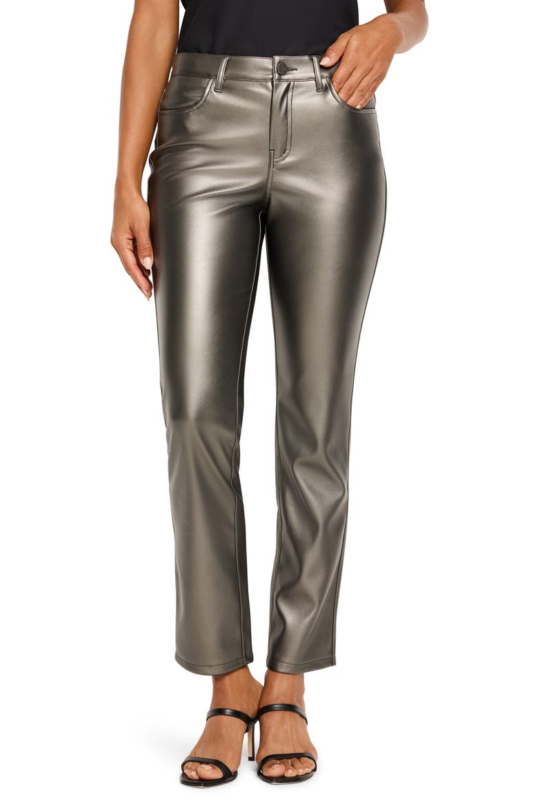 Metallic Faux Leather Straight Leg Pants, Main, color, BRONZE
