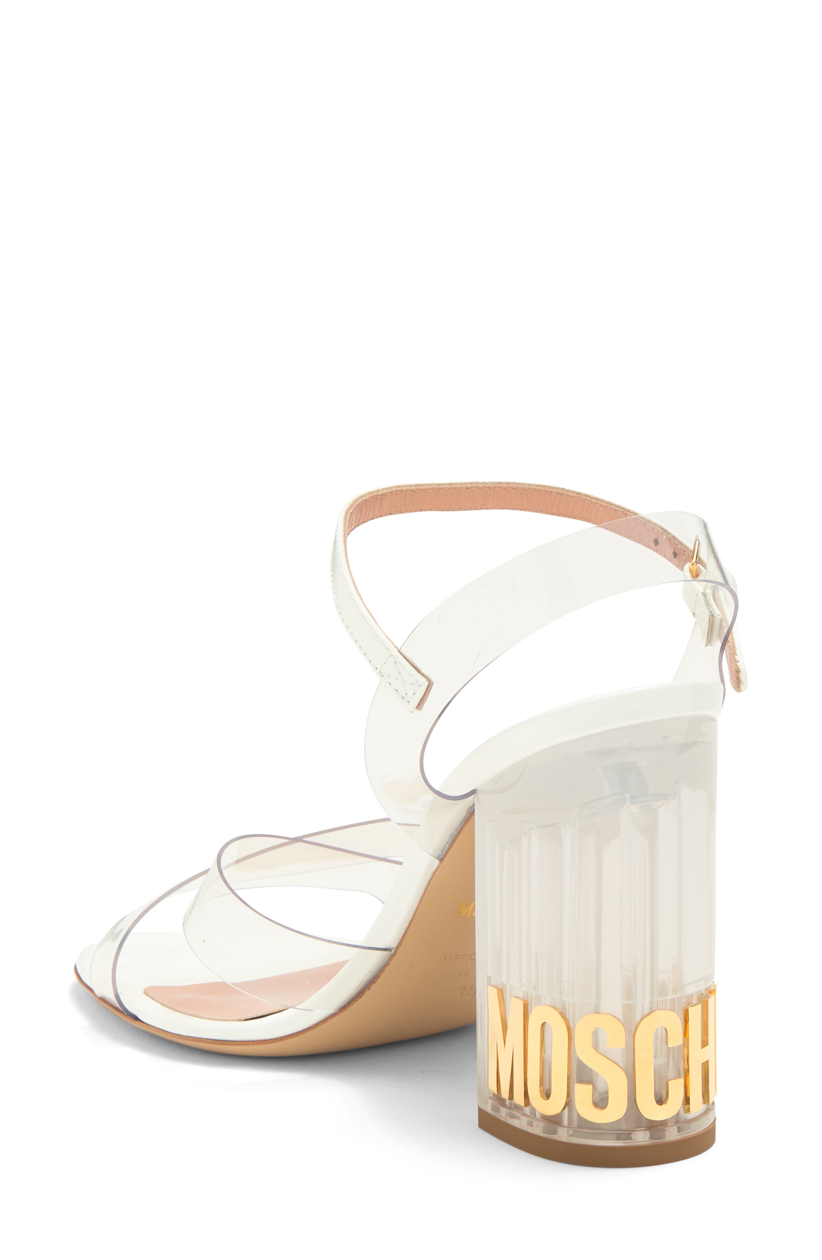 Moschino Clear Heel Sandal, Alternate, color, Transparent White