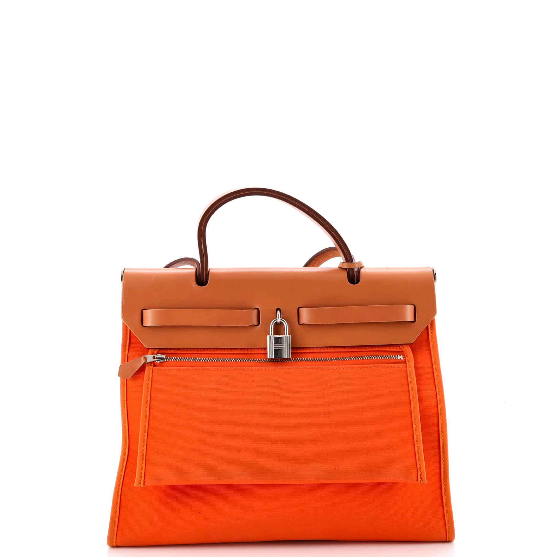 Pre-Owned Hermes Herbag Zip Leather and Toile 31, Alternate, color, Orange H