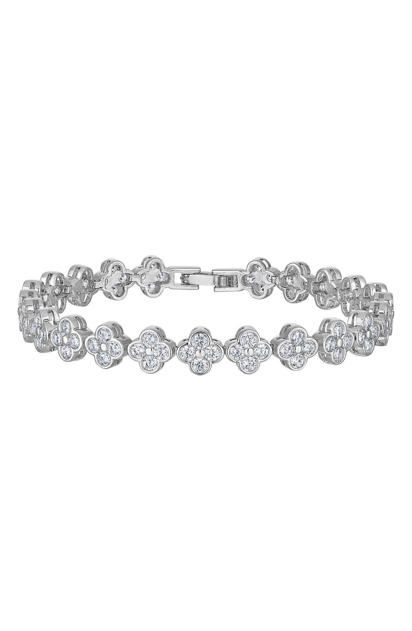 FZN Cubic Zirconia Clover Tennis Bracelet