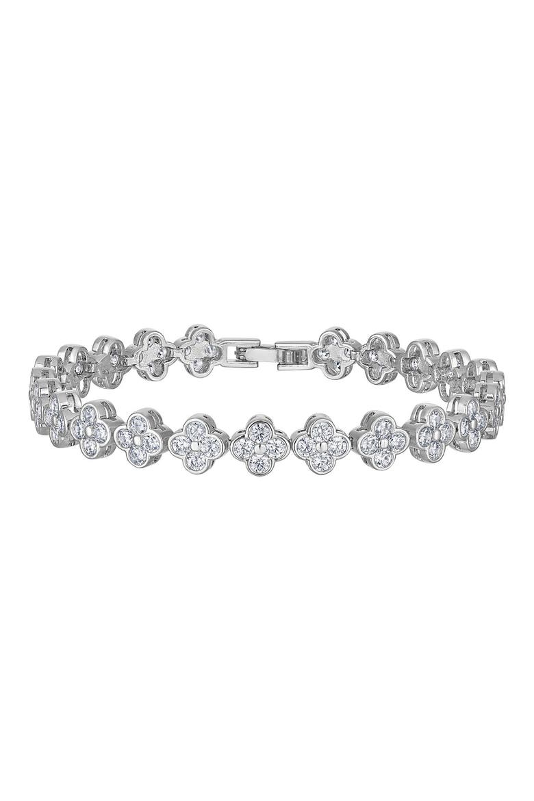 Cubic Zirconia Clover Tennis Bracelet, Main, color, WHITE