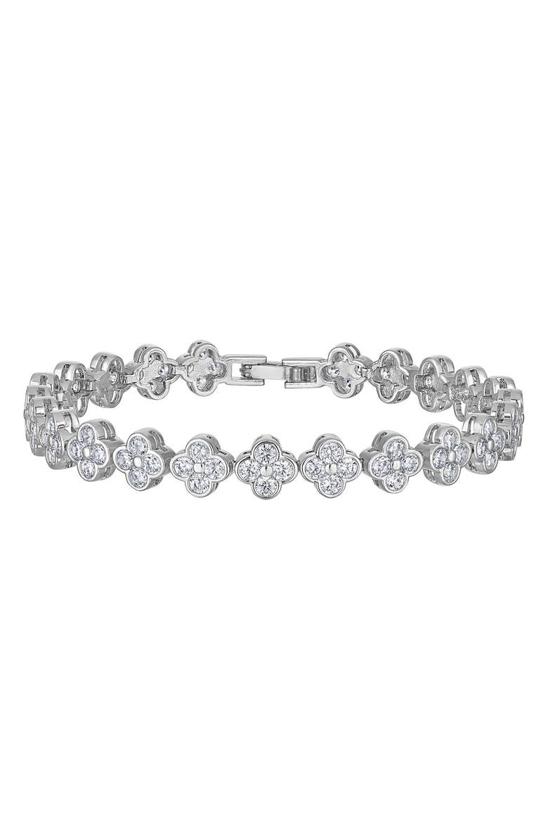 FZN Cubic Zirconia Clover Tennis Bracelet, Main, color,
