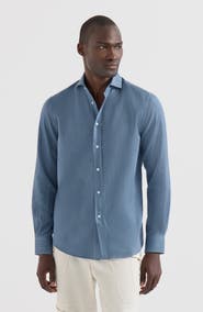 Brunello Cucinelli Cotton and cashmere denim-effect diagonal shirt with spread collar
