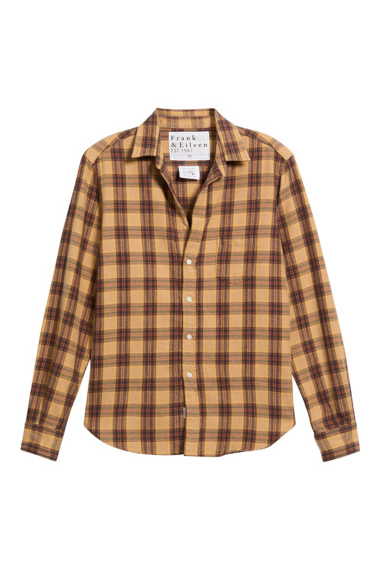 Eileen Relaxed Cotton Flannel Button-Up Shirt, Alternate, color, GOLD BROWN BLACK PLAID