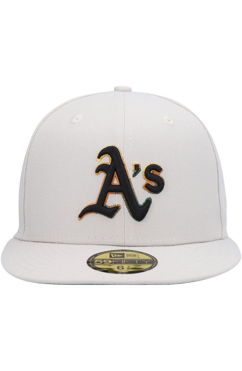 New Era Men's New Era Khaki Oakland Athletics Stone Dim Undervisor 59FIFTY Fitted Hat, Alternate, color,