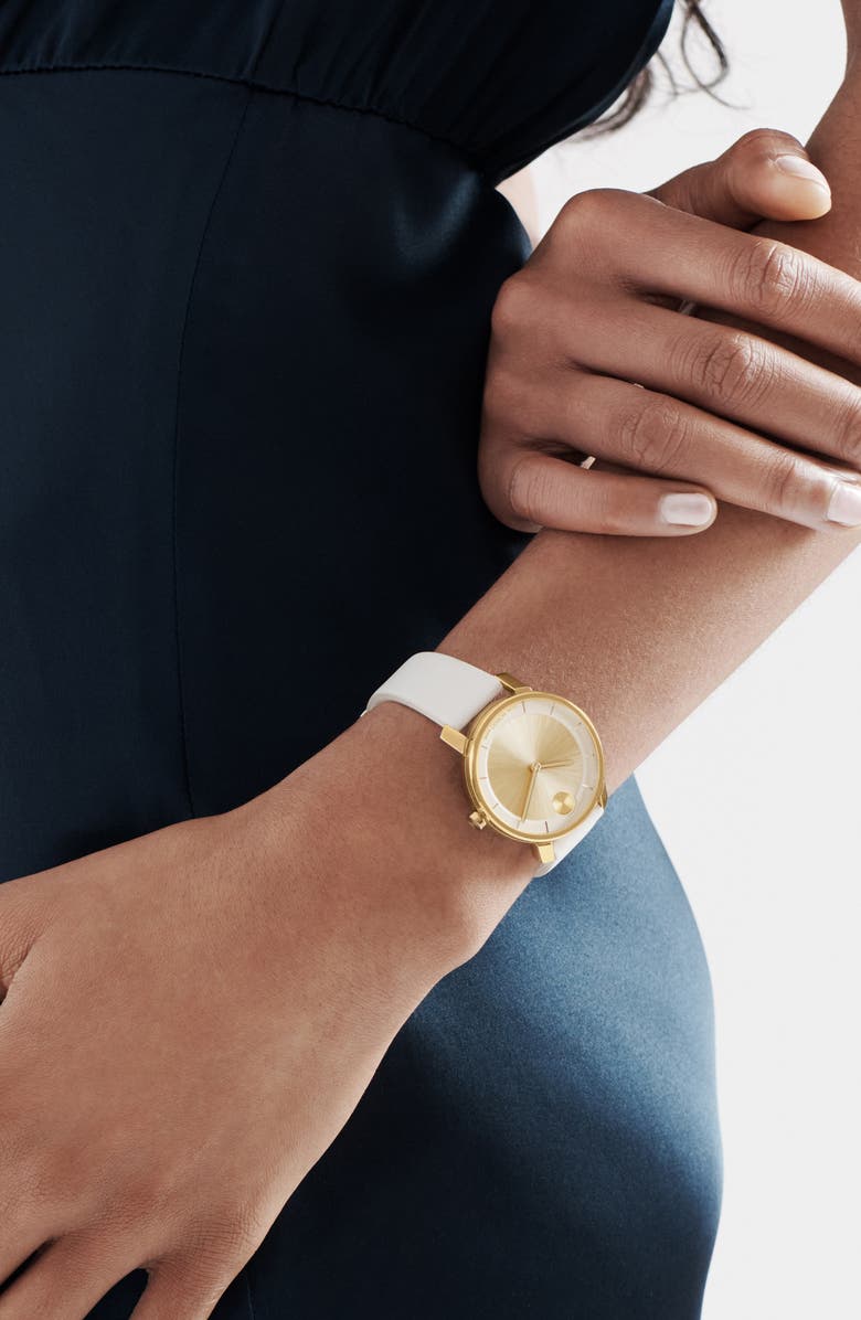 Movado Bold Access Museum Dot Leather Strap Watch, 34mm, Alternate, color, Gold