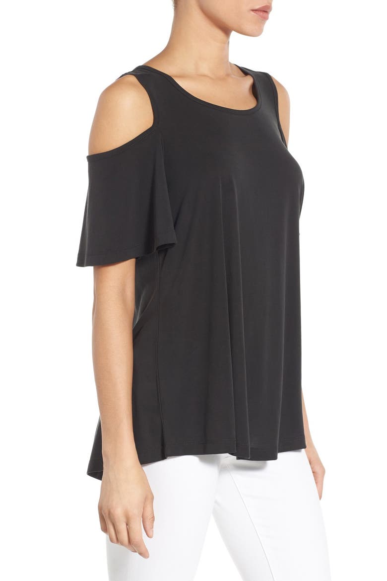 Cold Shoulder Flutter Sleeve Top, Alternate, color, BLACK