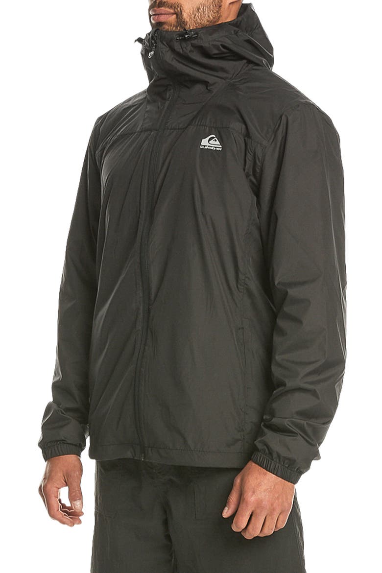 Overcast Water Repellent Hooded Windbreaker, Alternate, color, BLACK