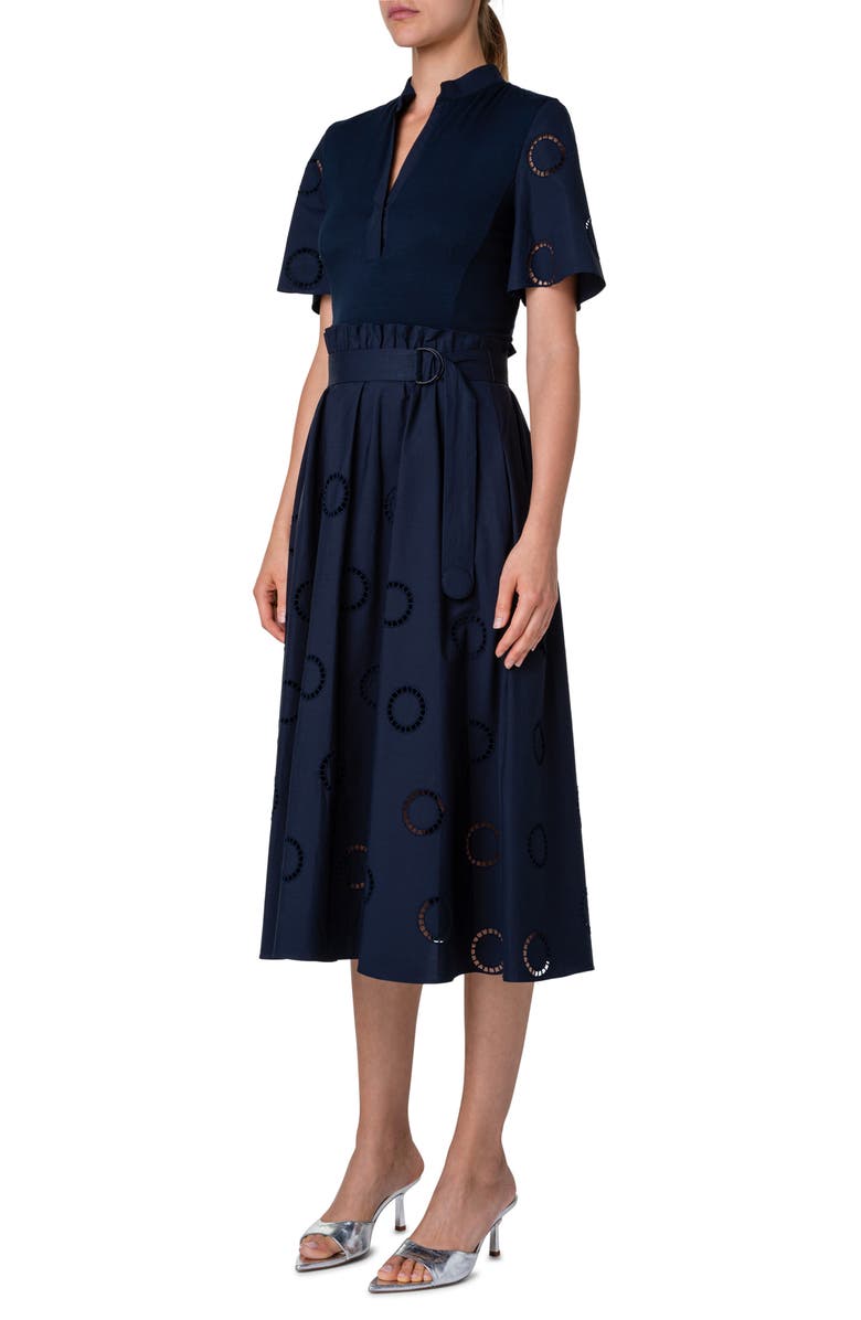 Akris punto Mixed Media Eyelet Midi Dress, Alternate, color, 