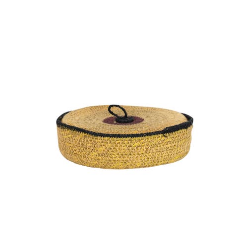 Handwoven Seagrass Nesting Baskets with Stripes and Lid, Set of 5