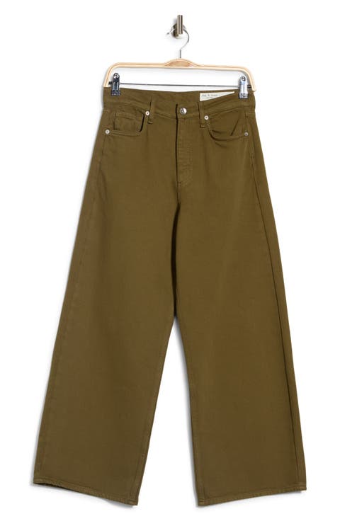 Annie High Waist Ankle Wide Leg Jeans (Olive)