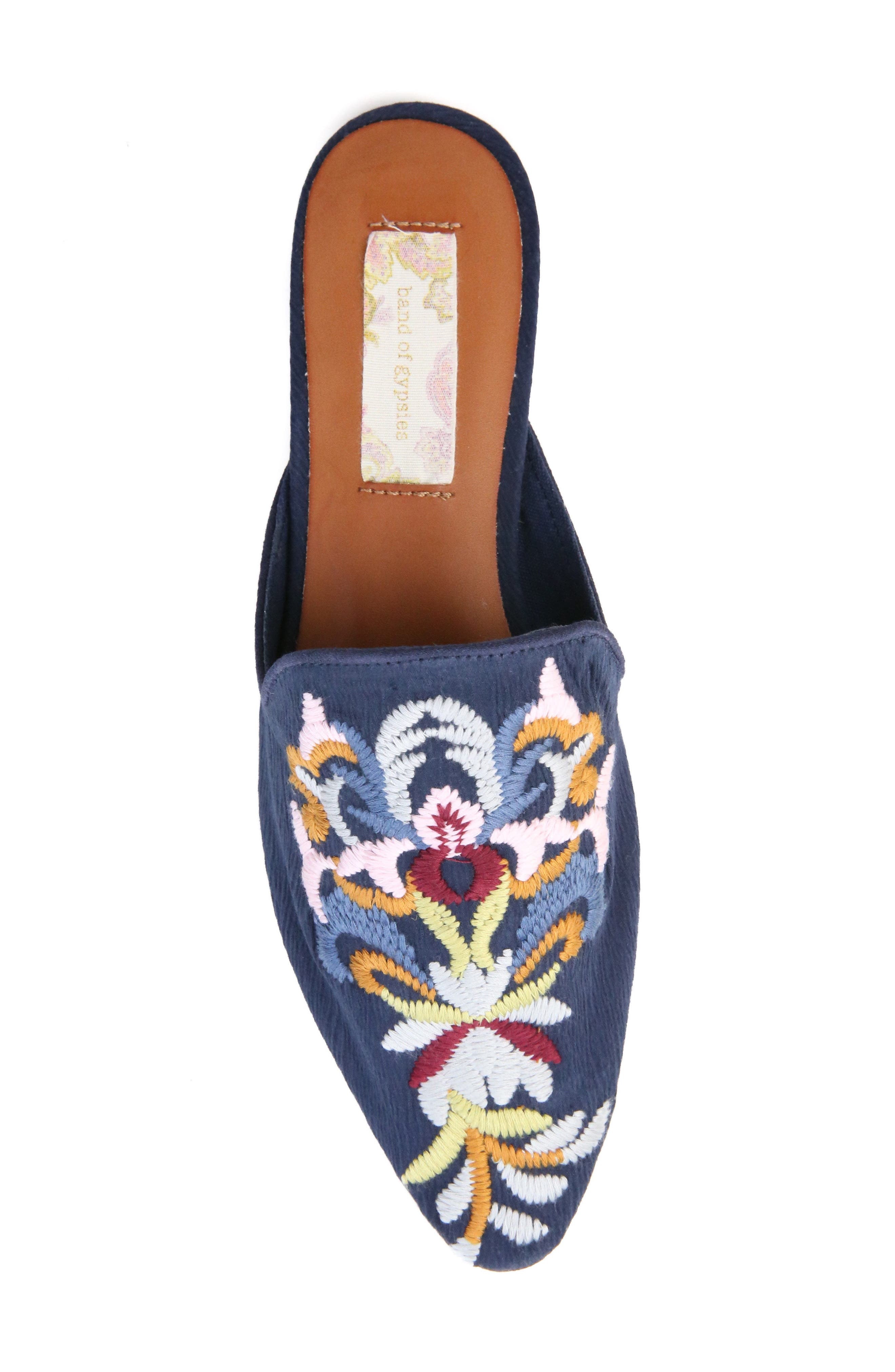 Band of Gypsies Landslide Embroidered Mule Flat, Alternate, color, NAVY CASCADE