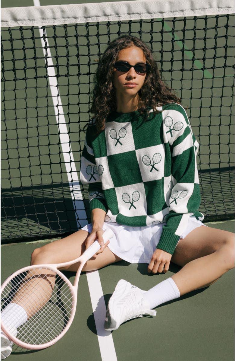 Ellsworth + Ivey Riley Sweater Checkered Tennis, Alternate, color, Green / Ivory