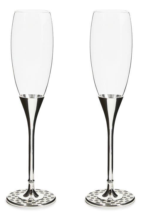 Set of 2 Celebrate Courtly Check Toasting Champagne Flutes