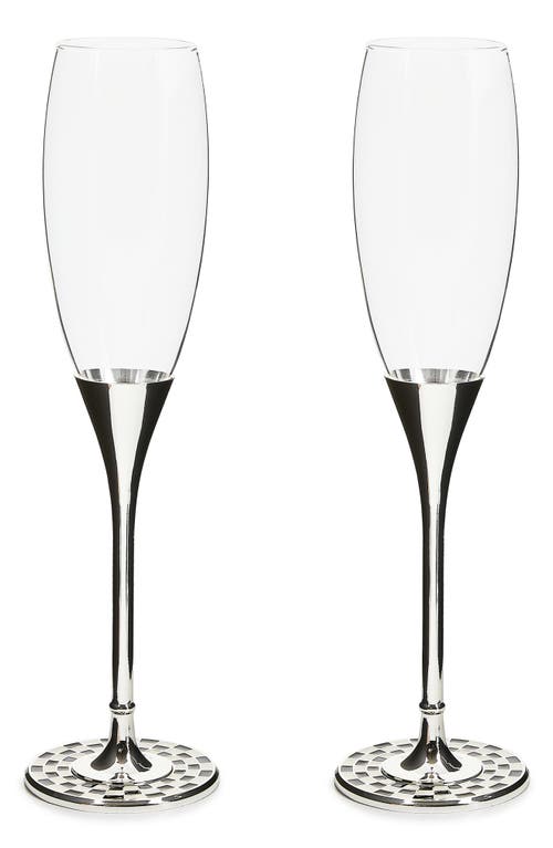 Mackenzie-childs Mackenzie Childs Set Of 2 Celebrate Courtly Check Toasting Champagne Flutes In Silver