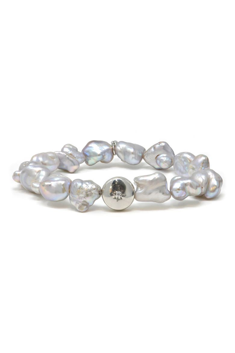 Boheme Grey Baroque Pearl Stretch Bracelet, Main, color, SILVER