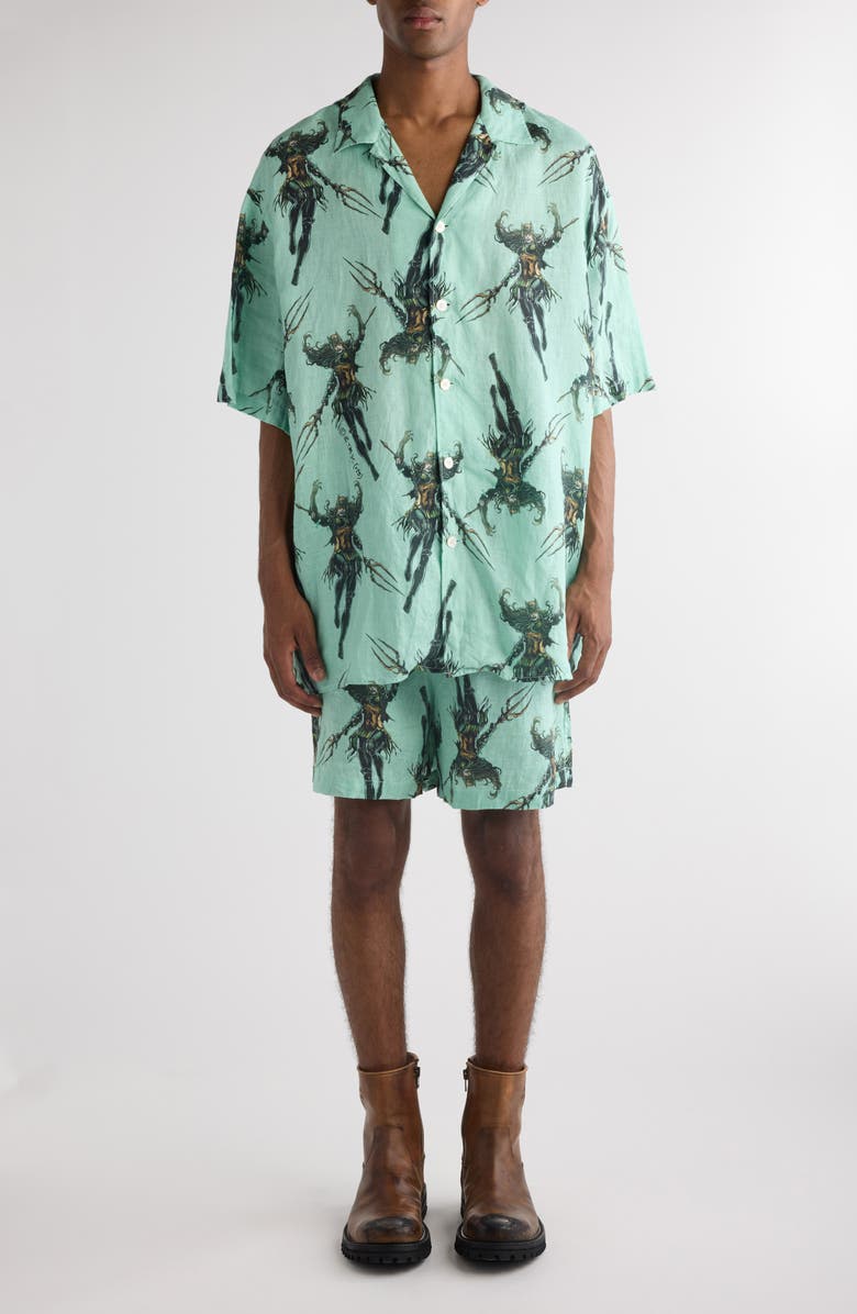 Acne Studios The Drowned Linen Camp Shirt, Main, color, Green