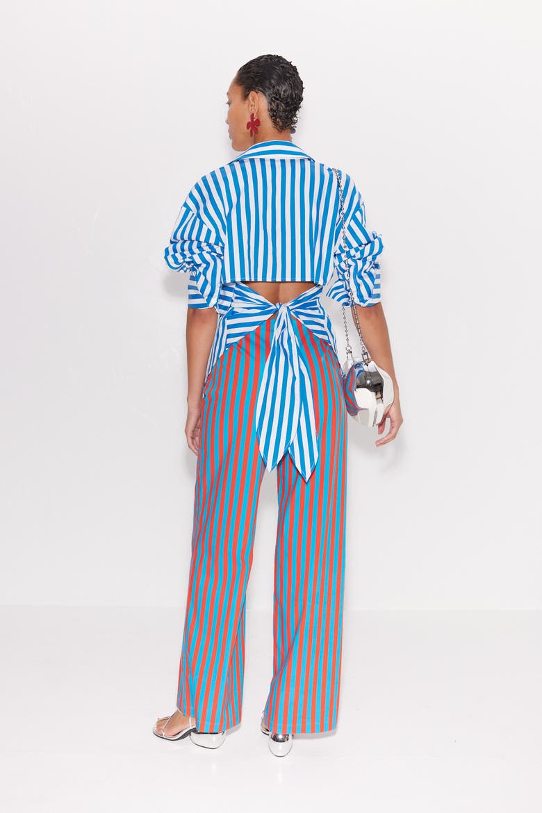 Loch Poplin Tie Back Button Up Shirt, Alternate, color, Blue Stripe