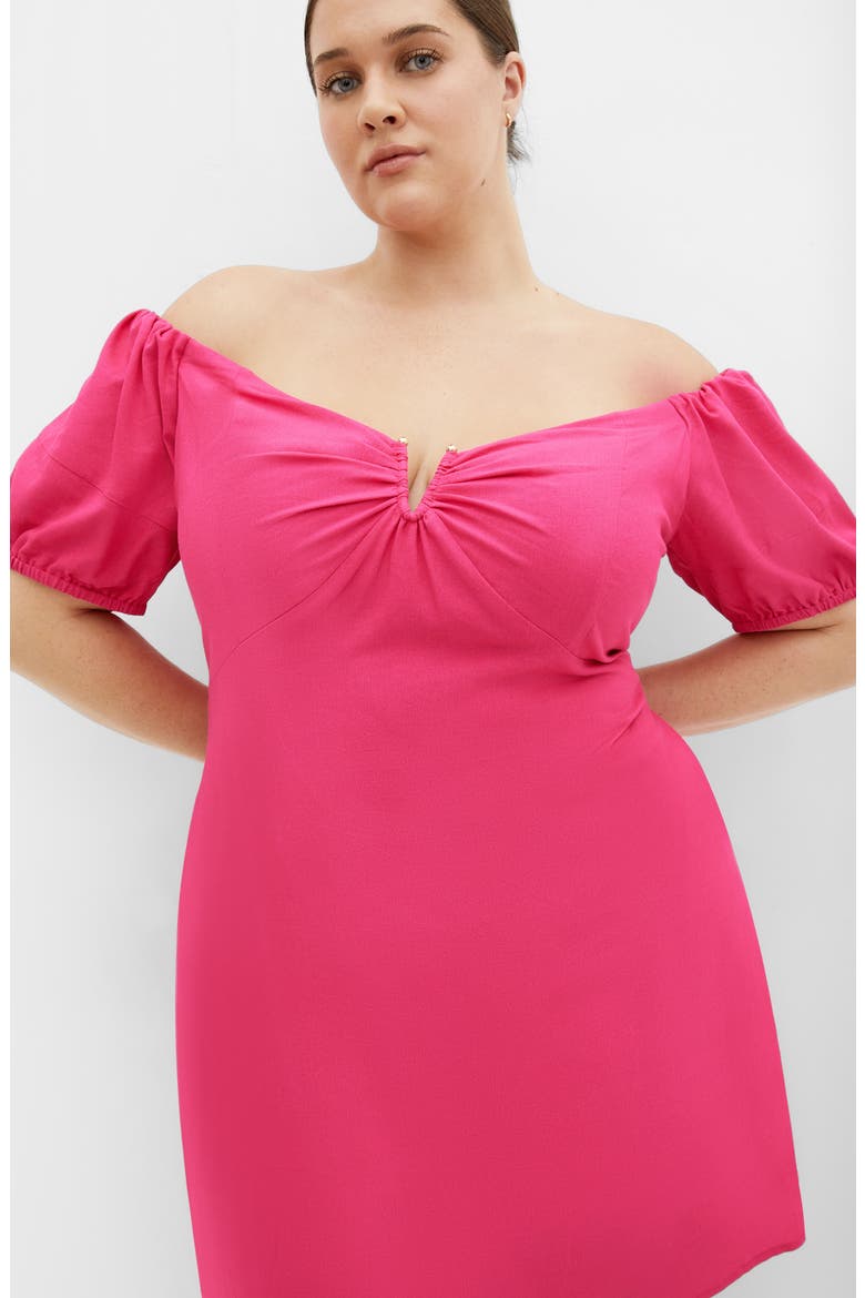 Macey Off the Shoulder Puff Sleeve Stretch Cotton Minidress, Alternate, color, MAGENTA