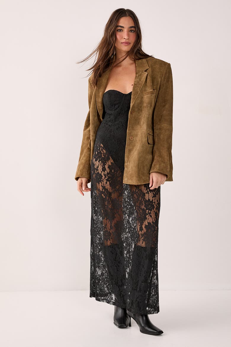 Lace Bandeau Sheer Maxi Dress, Alternate, color, Black