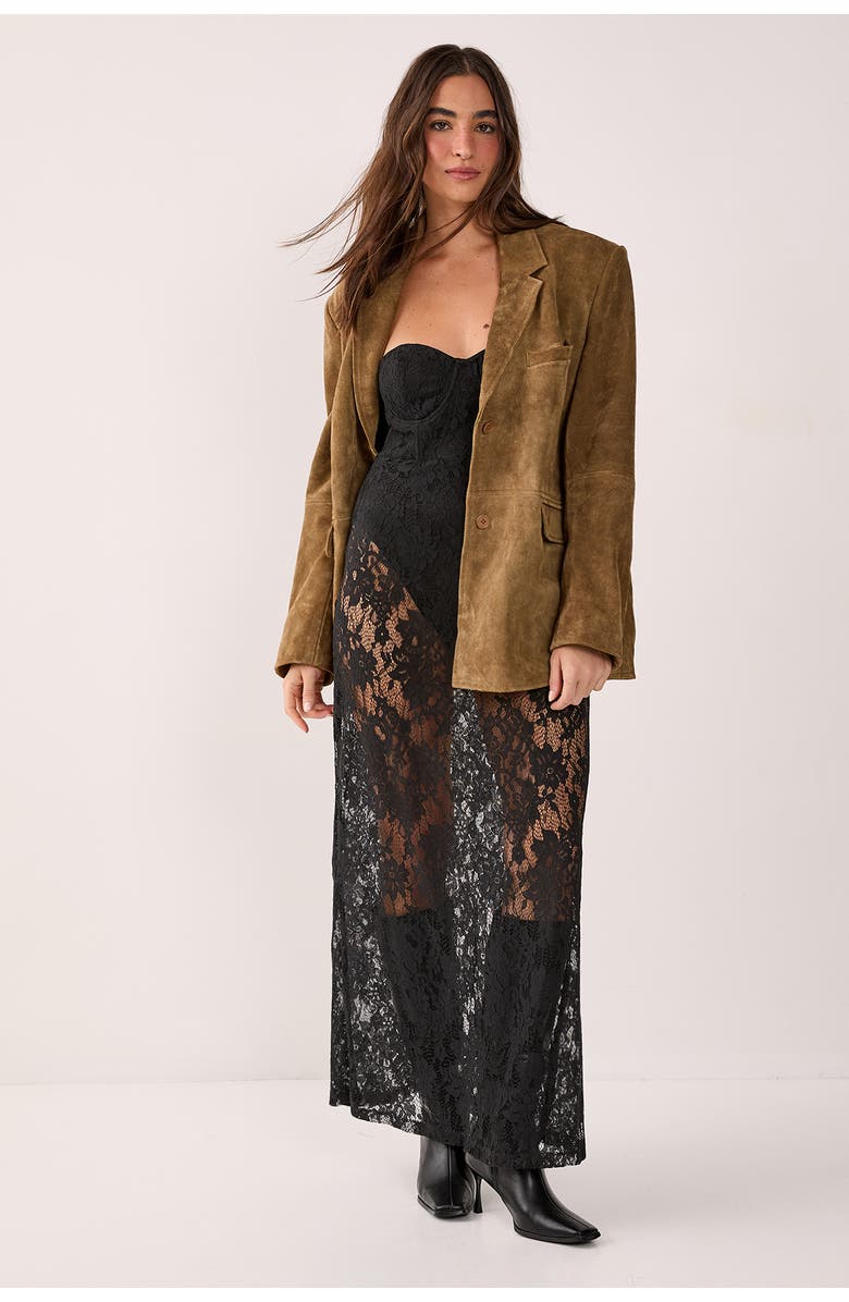 NASTY GAL Lace Bandeau Sheer Maxi Dress, Alternate, color, Black