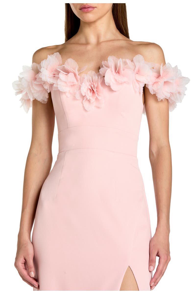 Mac Duggal Off The Shoulder Column Gown With 3D Flowers, Alternate, color, Dusty Rose