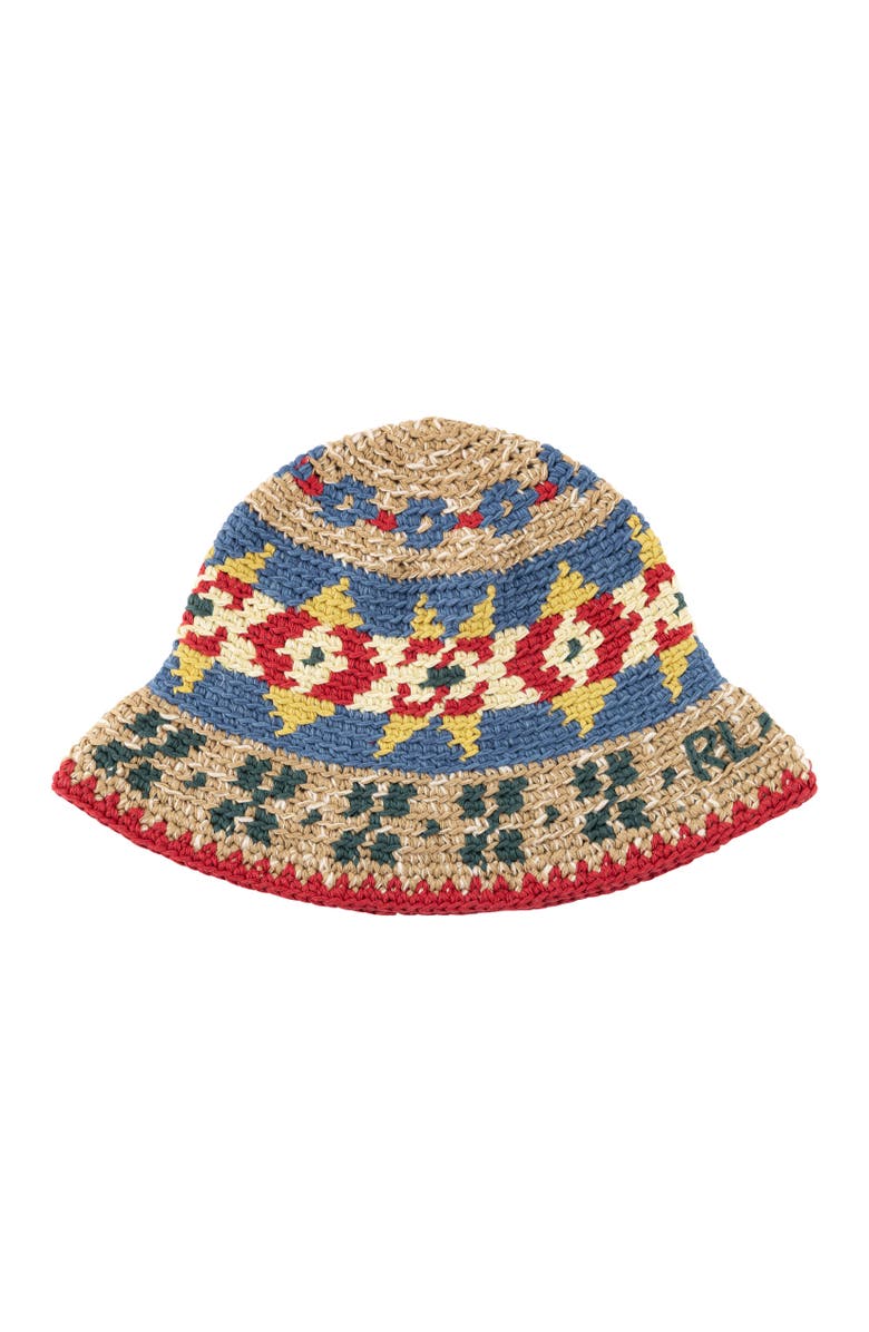 Polo Ralph Lauren Fairisle Crochet Bucket Hat, Main, color, Tan Multi
