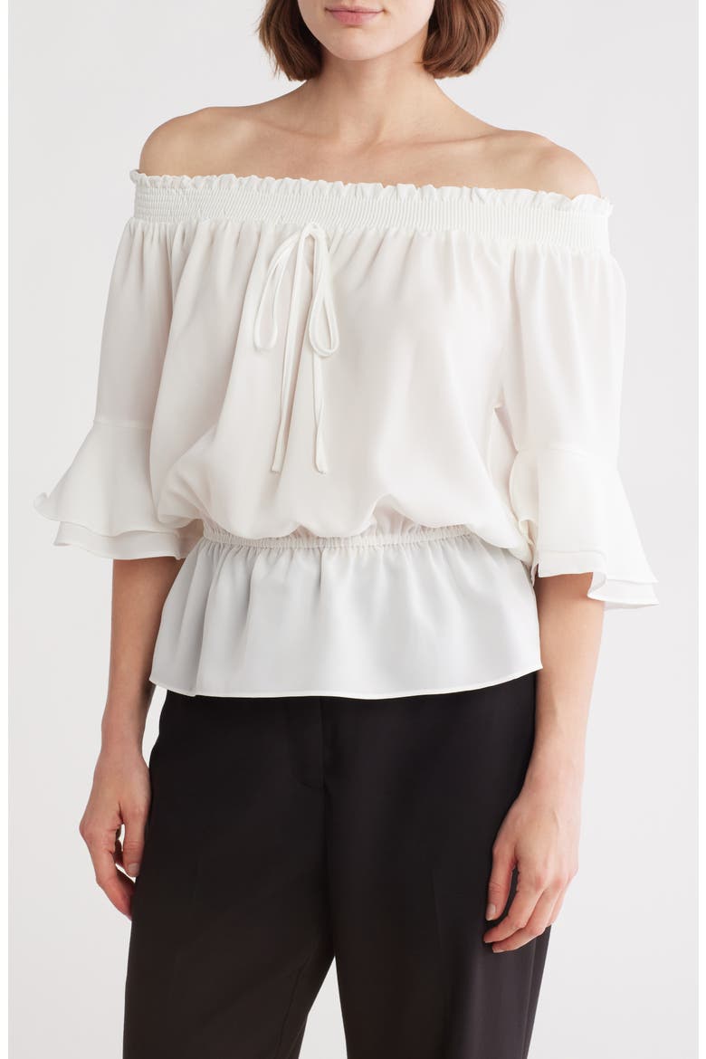Ruffle Sleeve Peplum Top, Main, color, OFF WHITE