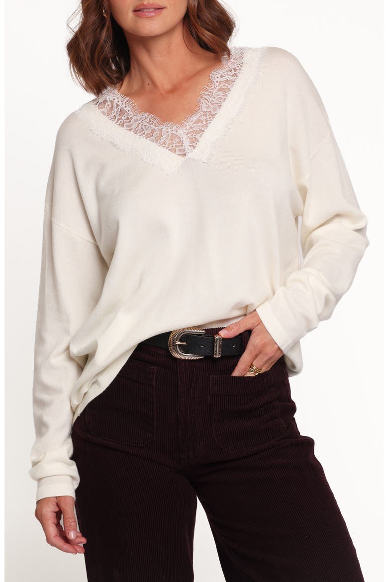 Brookes Lace V Neck Sweater, Main, color, IVORY